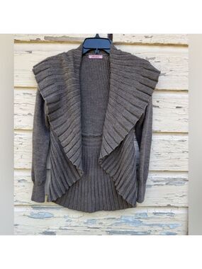 Hekla & Co Wool Italian Ribbed Open Knit Fall Winter Cardigan Sweater M